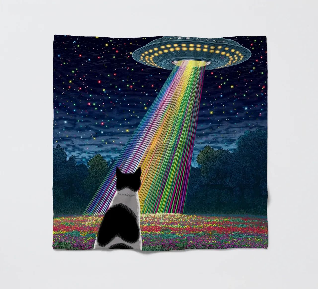 Cat and UFO fleece blanket by Stellar Creative