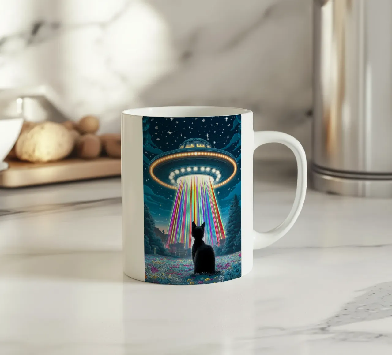Gatto nero e UFO tazza in ceramica da Stellar Creative