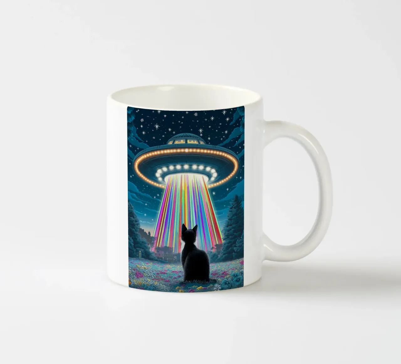Gatto nero e UFO tazza in ceramica da Stellar Creative
