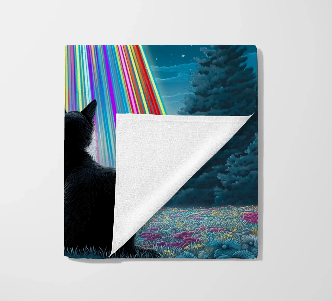 Gatto nero e UFO telo mare da Stellar Creative