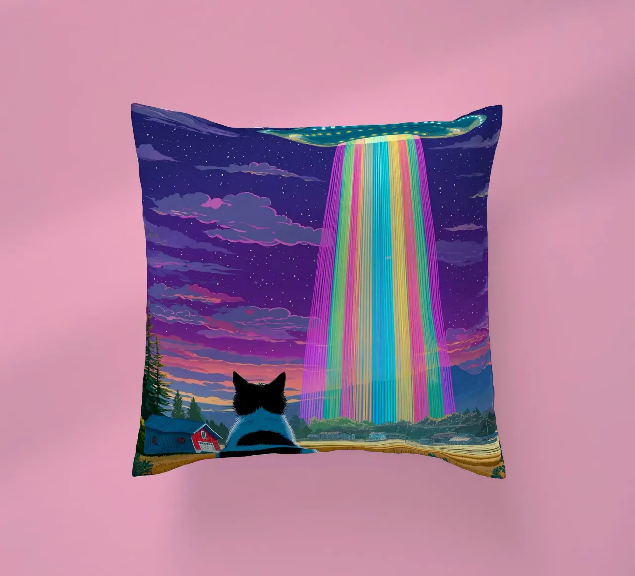 Gatto e raggio UFO cuscino da Stellar Creative