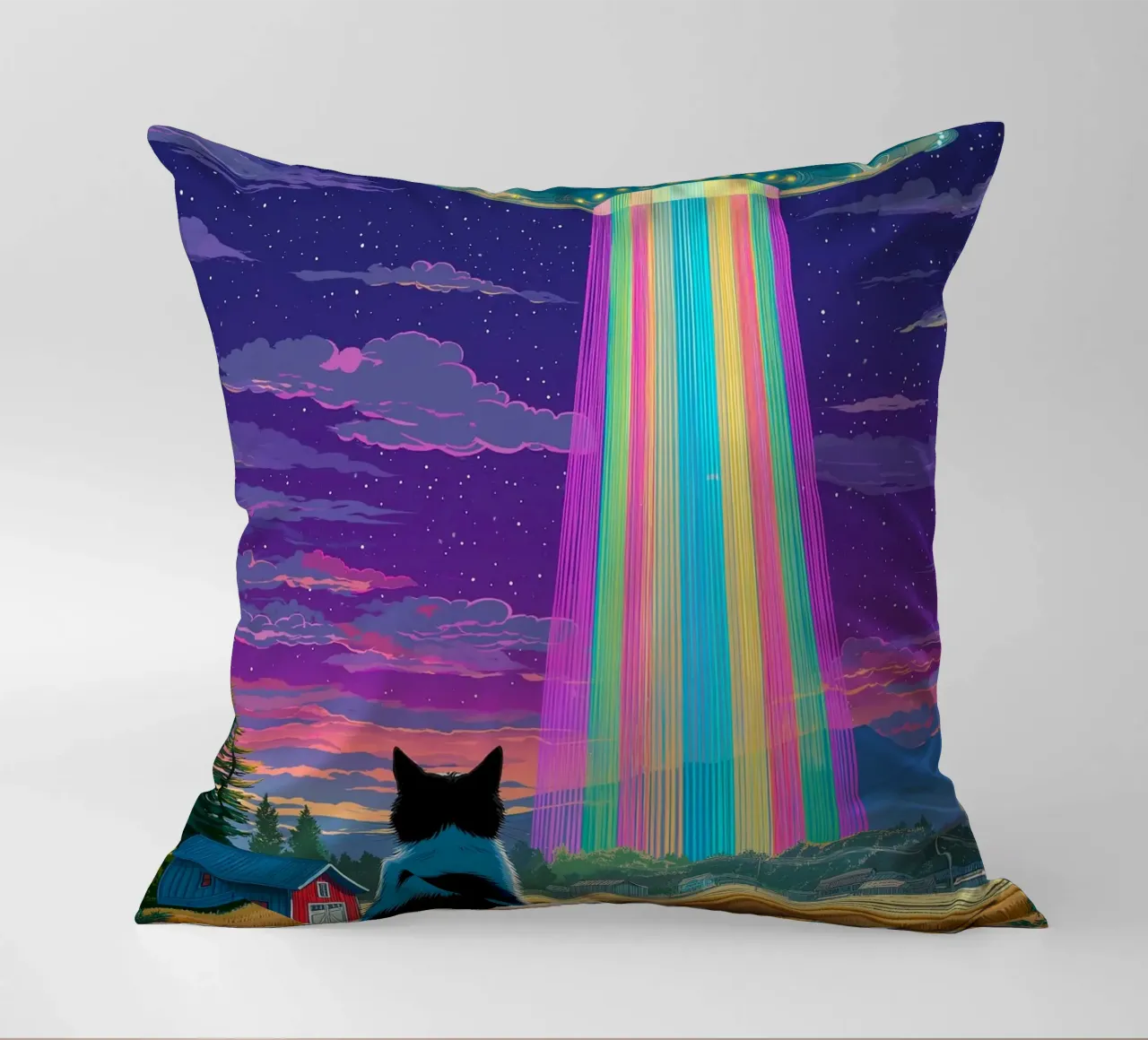 Gatto e raggio UFO cuscino da Stellar Creative