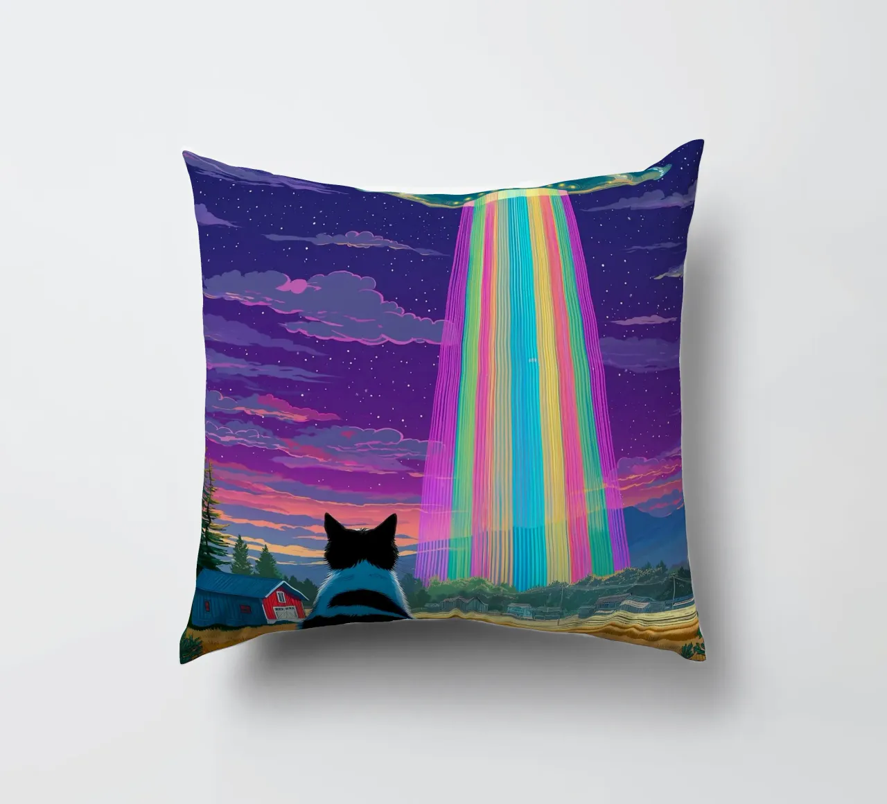 Gatto e raggio UFO cuscino da Stellar Creative