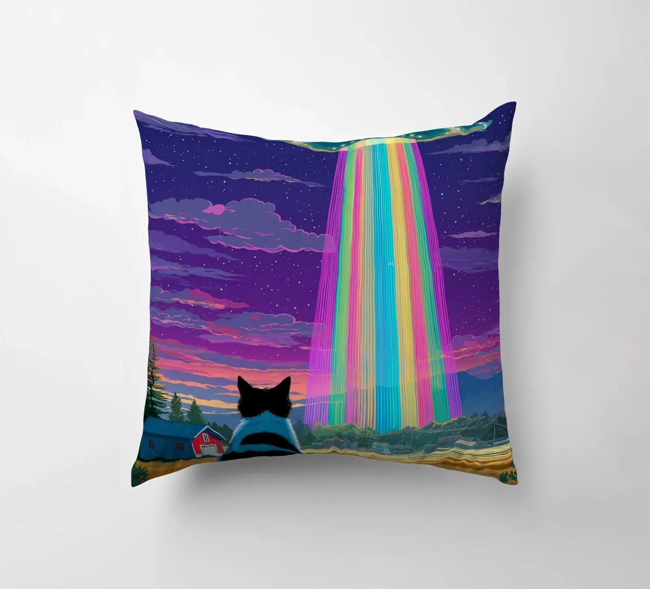 Gatto e raggio UFO cuscino da Stellar Creative