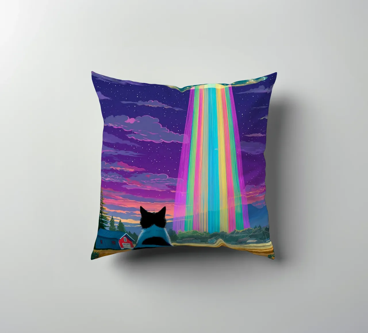 Gatto e raggio UFO cuscino da Stellar Creative