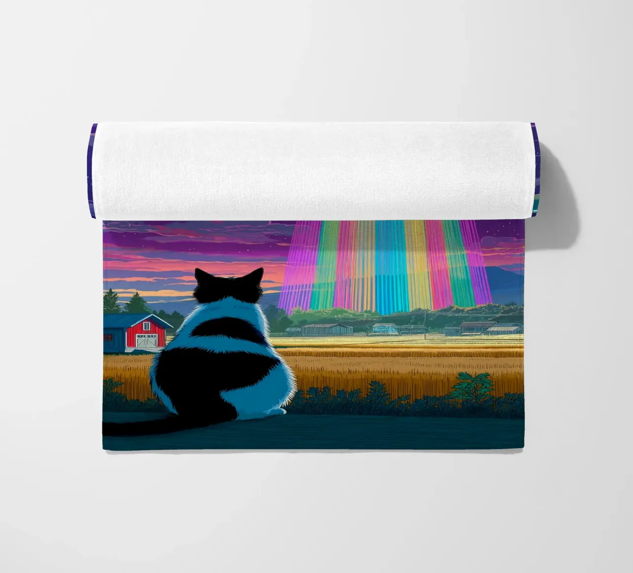 Gatto e raggio UFO telo mare da Stellar Creative