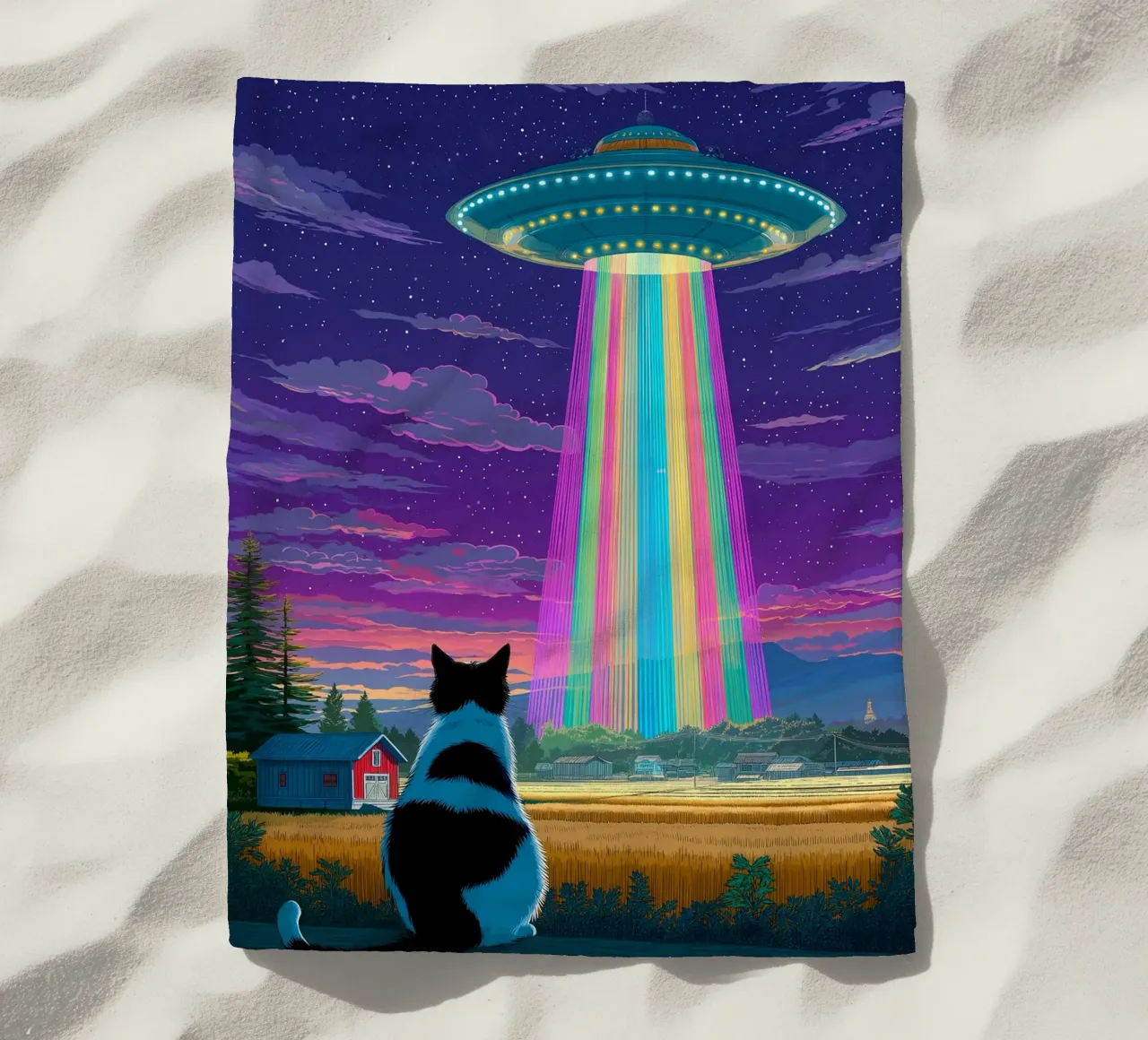 Gatto e raggio UFO telo mare da Stellar Creative