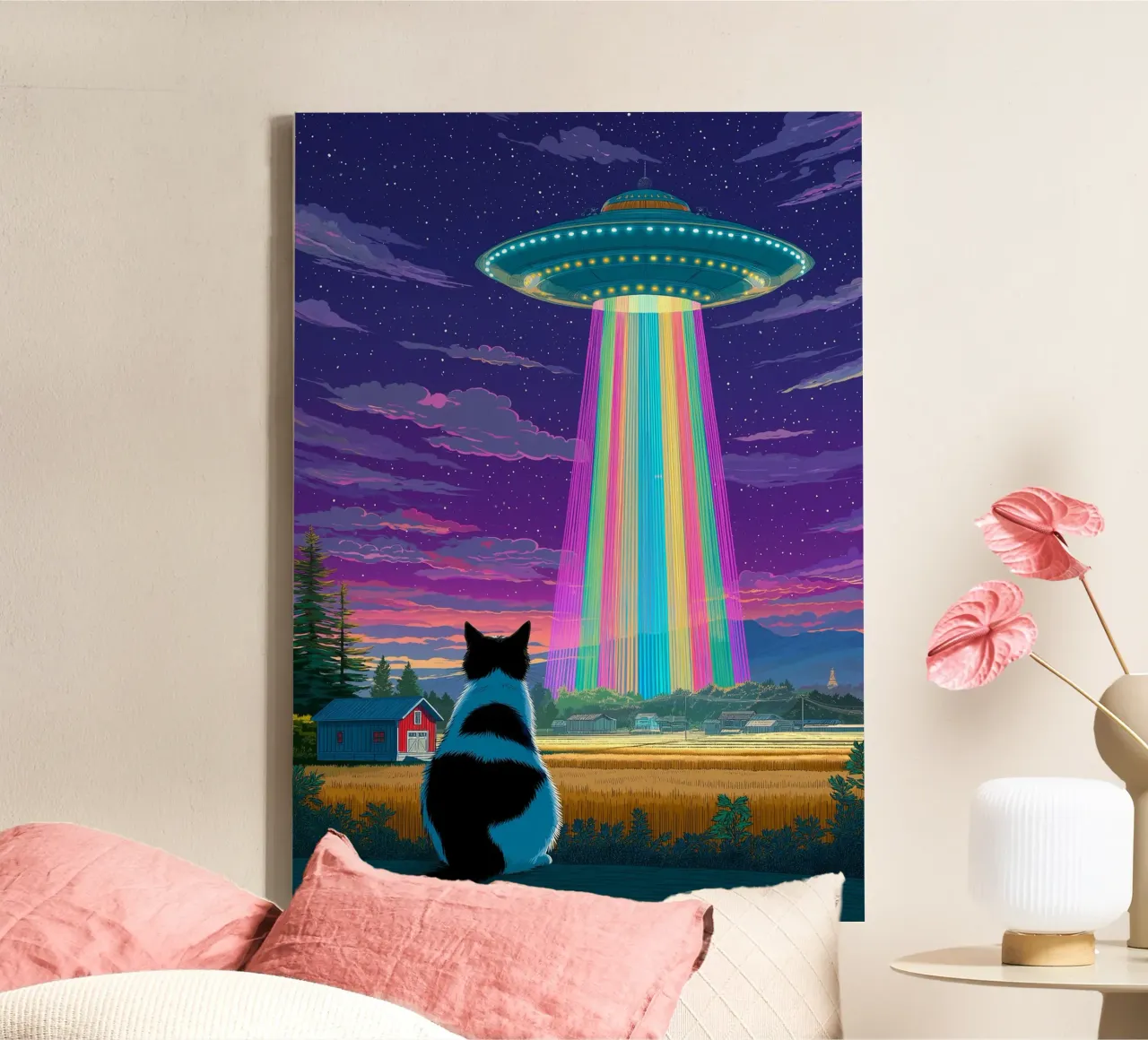 Gatto e raggio UFO tela con Cornice a cassetta da Stellar Creative