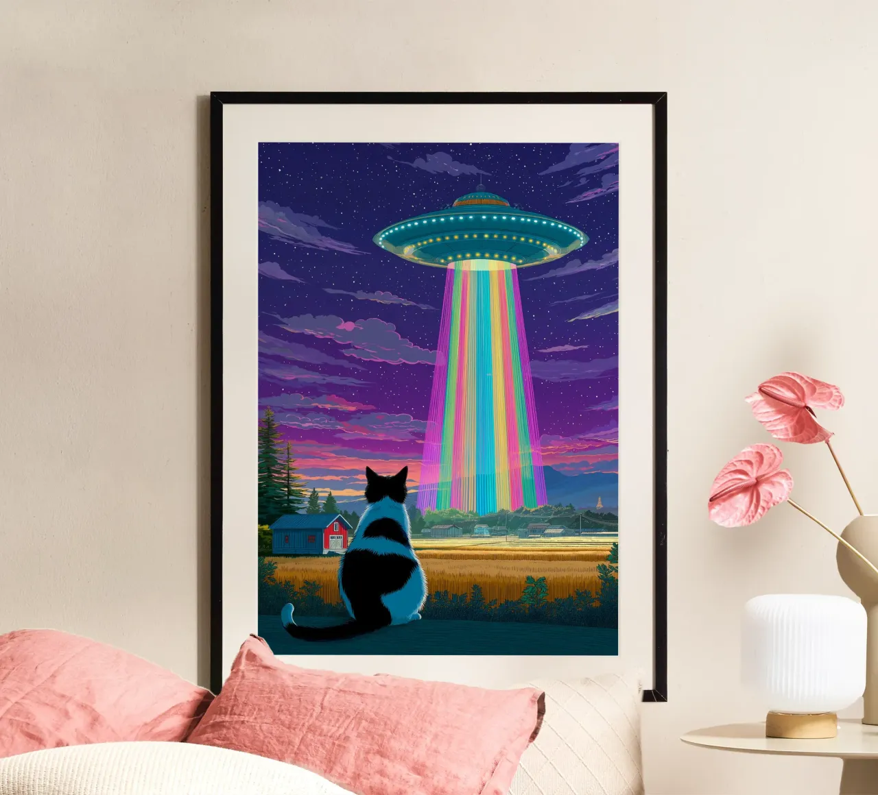 Gatto e raggio UFO poster da Stellar Creative