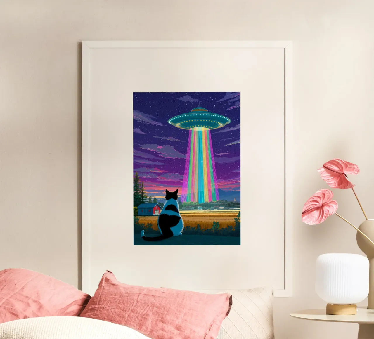 Gatto e raggio UFO poster da Stellar Creative