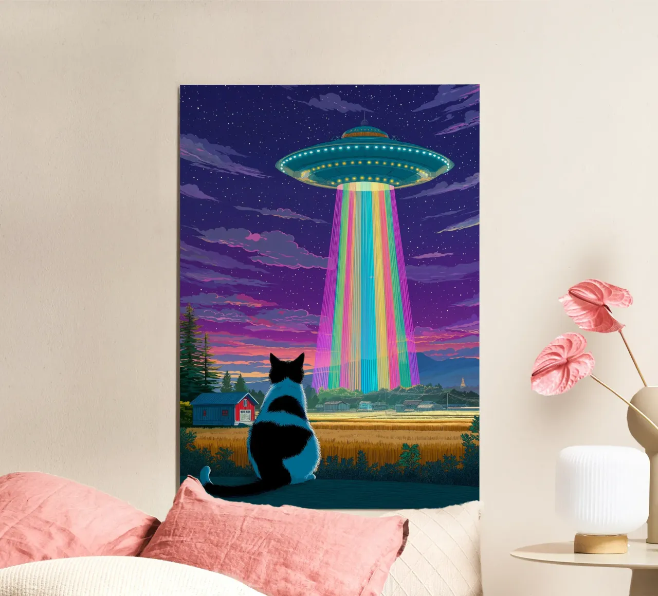 Gatto e raggio UFO poster da Stellar Creative