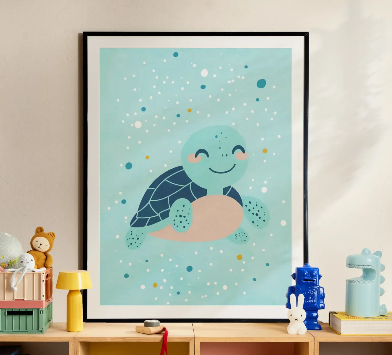 tortuga tortuga marina agua del océano poster con marco de plástico de Courtney Ohling