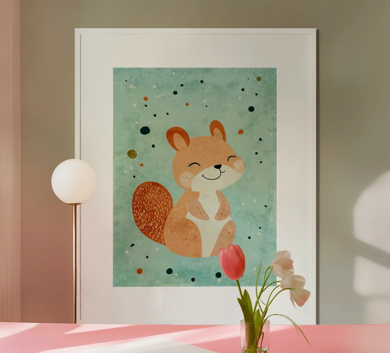 scoiattolo carino animale personaggio dei cartoni animati poster con telaio in plastica da Courtney Ohling