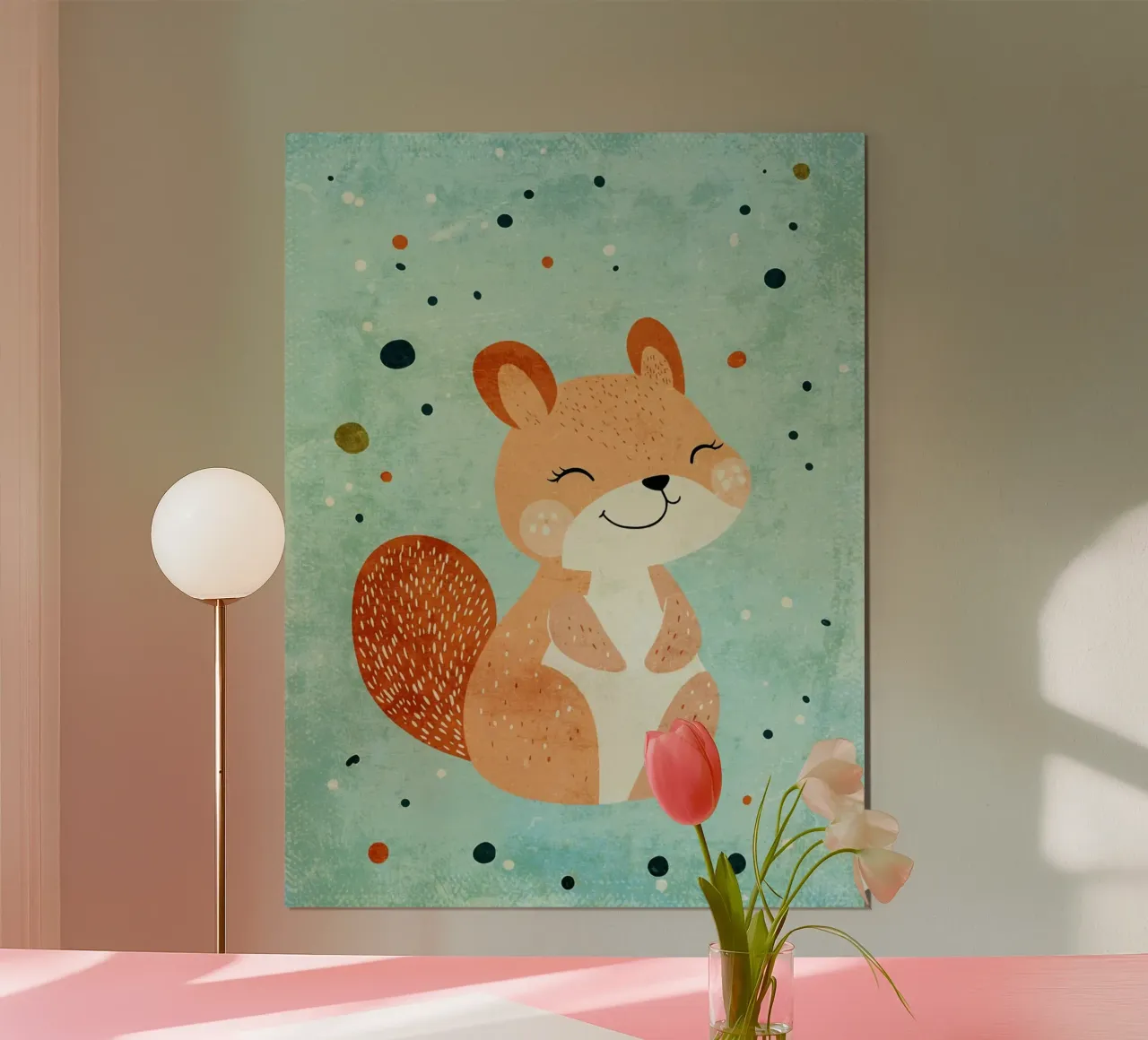 scoiattolo carino animale personaggio dei cartoni animati poster con telaio in plastica da Courtney Ohling