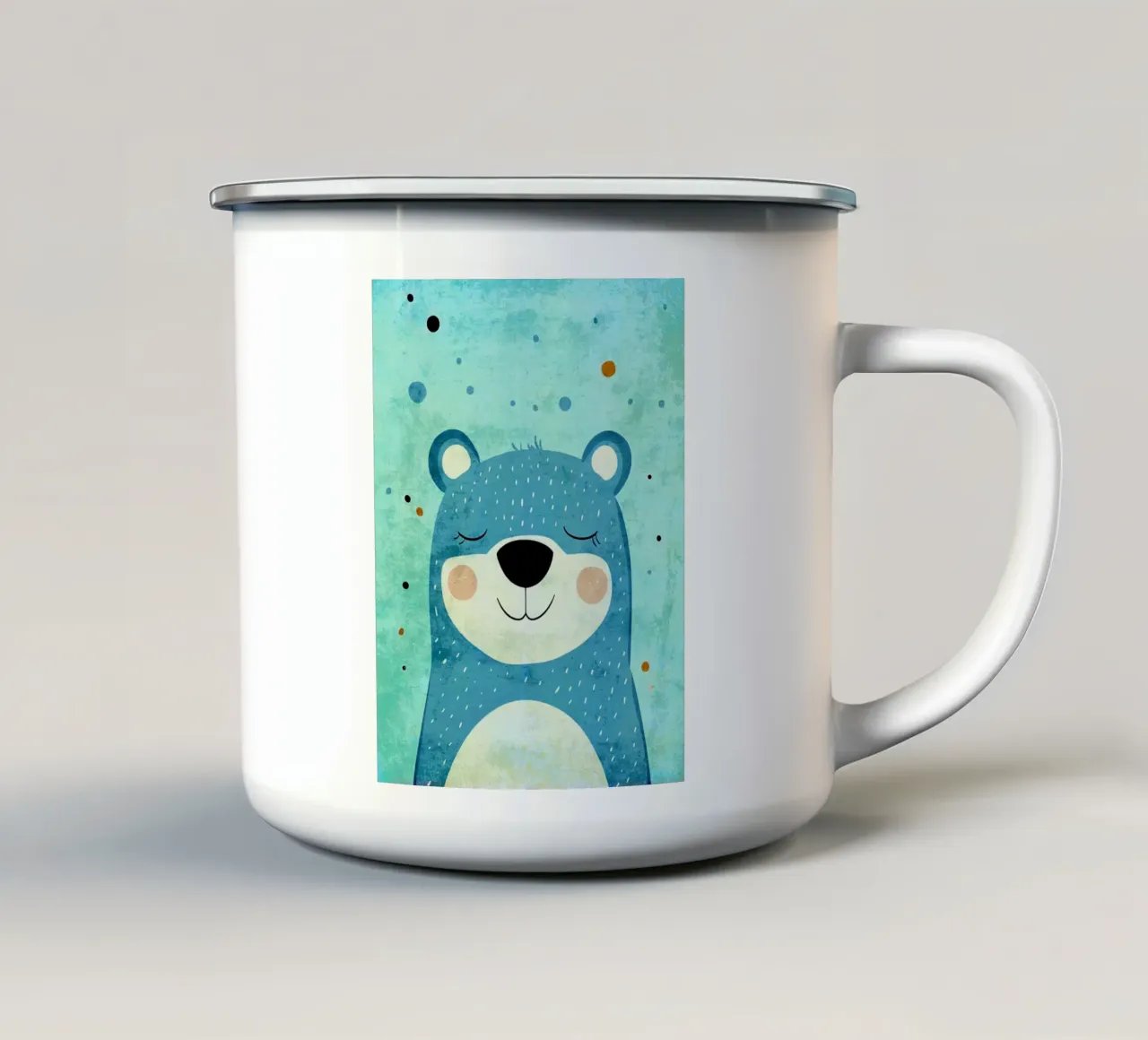 orso che sorride ad occhi chiusi cartone animato tazza in smalto da Courtney Ohling