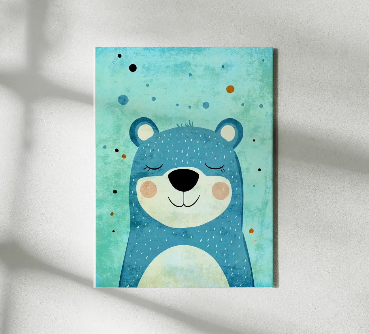 orso che sorride ad occhi chiusi cartone animato tela con Cornice a cassetta da Courtney Ohling