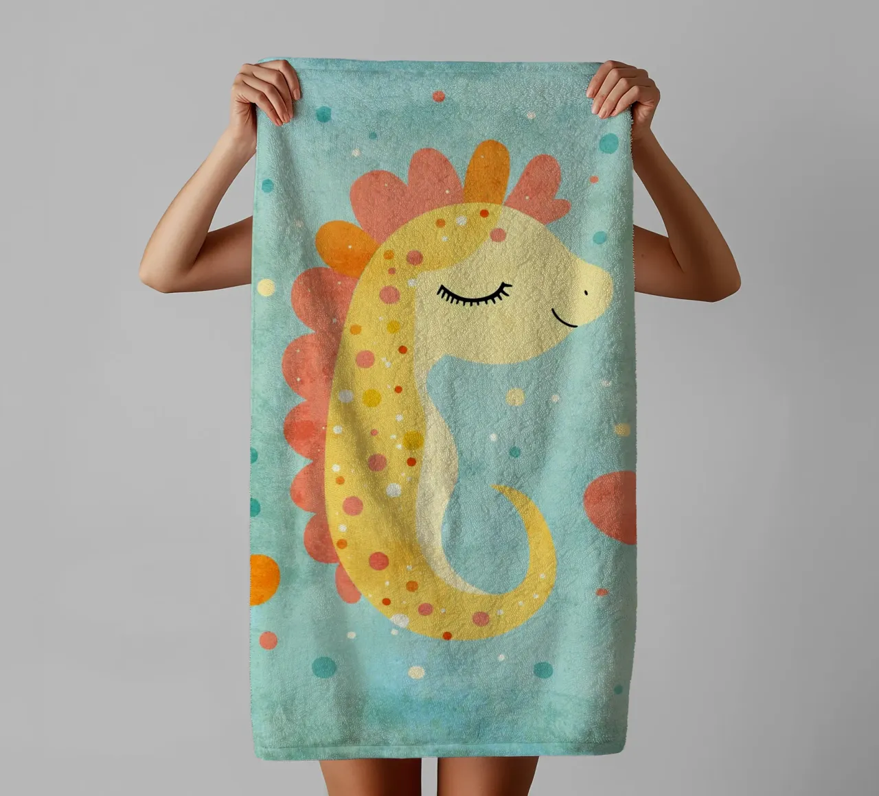 Niedliche Seepferdchen Illustration auf blauem Hintergrund Handtuch von Courtney Ohling