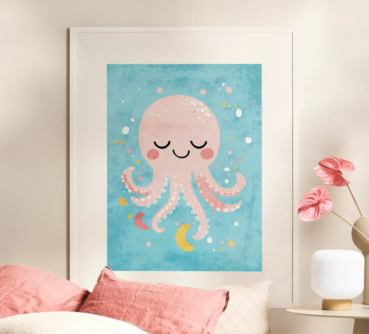 polpo carino sott'acqua poster con telaio in plastica da Courtney Ohling