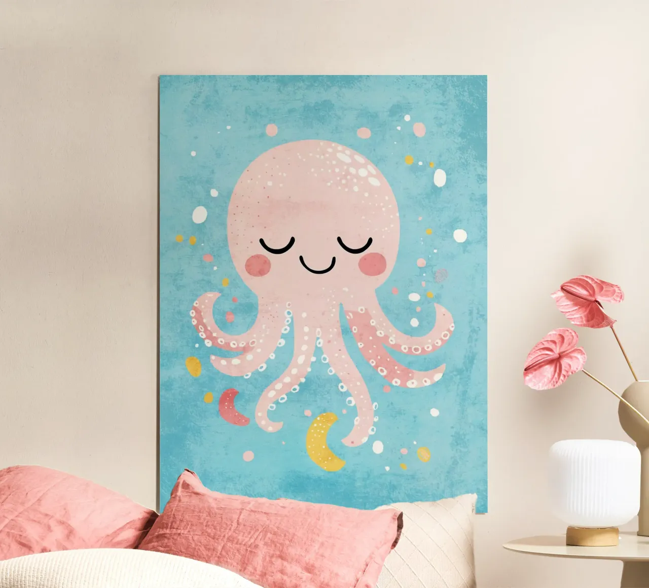 polpo carino sott'acqua poster con telaio in plastica da Courtney Ohling