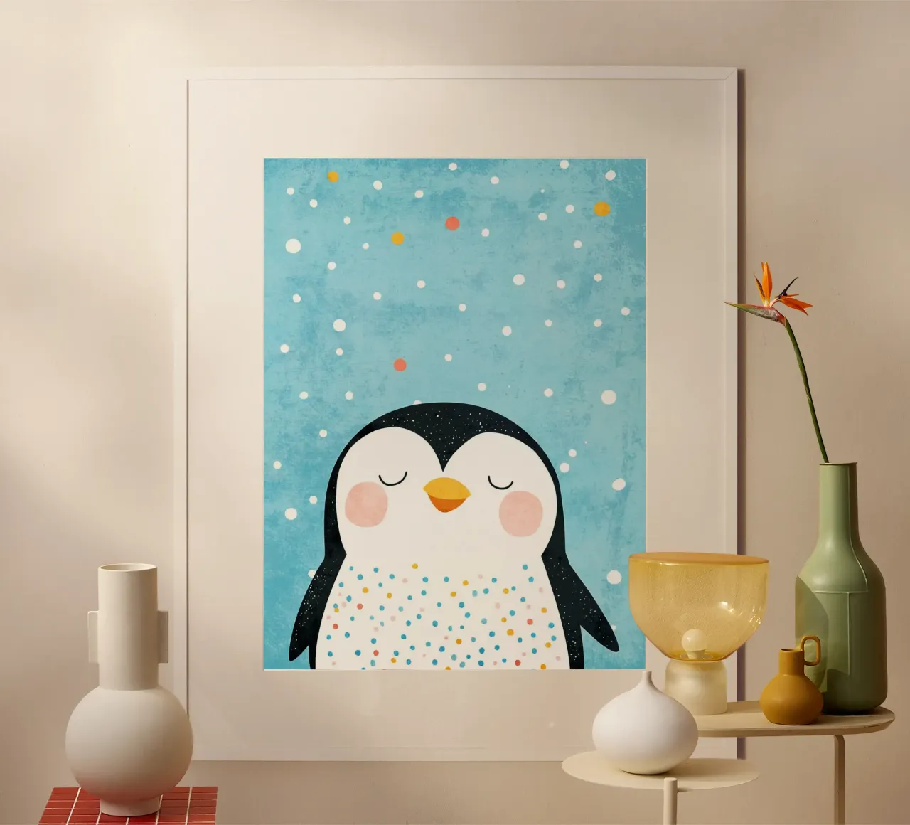 pinguino cartone animato animale poster con telaio in alluminio da Courtney Ohling
