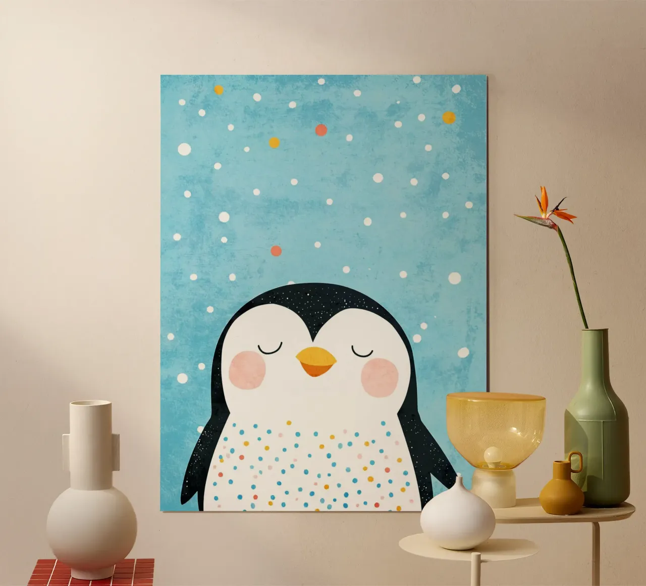 pinguino cartone animato animale poster con telaio in alluminio da Courtney Ohling