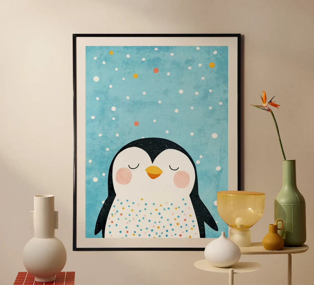 pinguino cartone animato animale poster con telaio in alluminio da Courtney Ohling