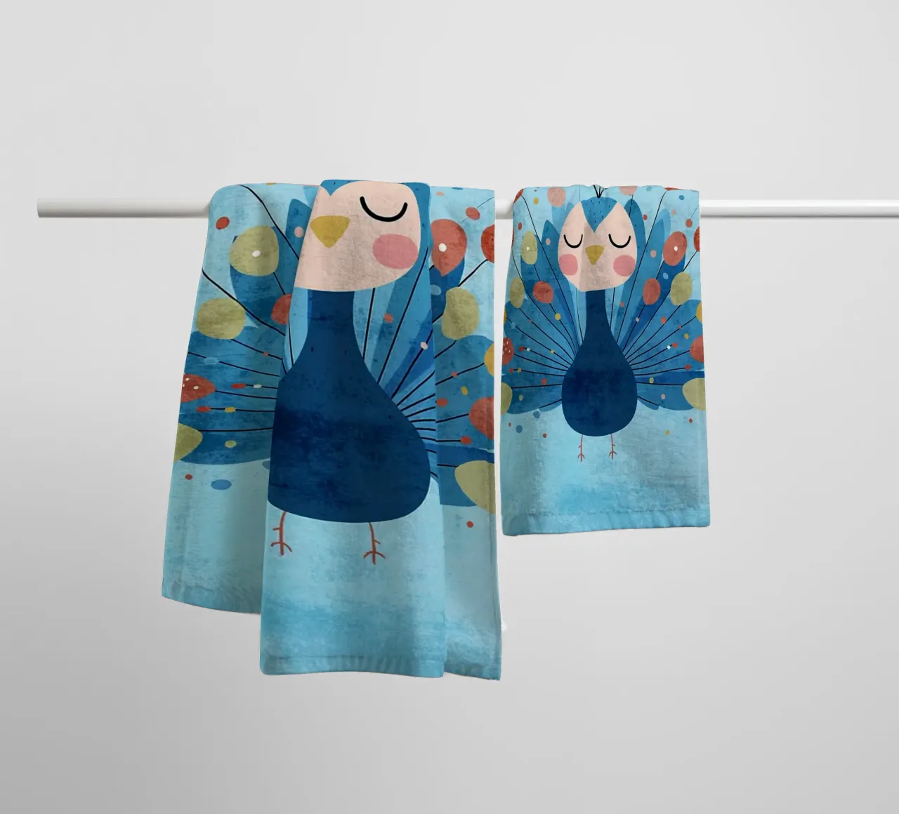 peacock bird feathers dots towel by Courtney Ohling