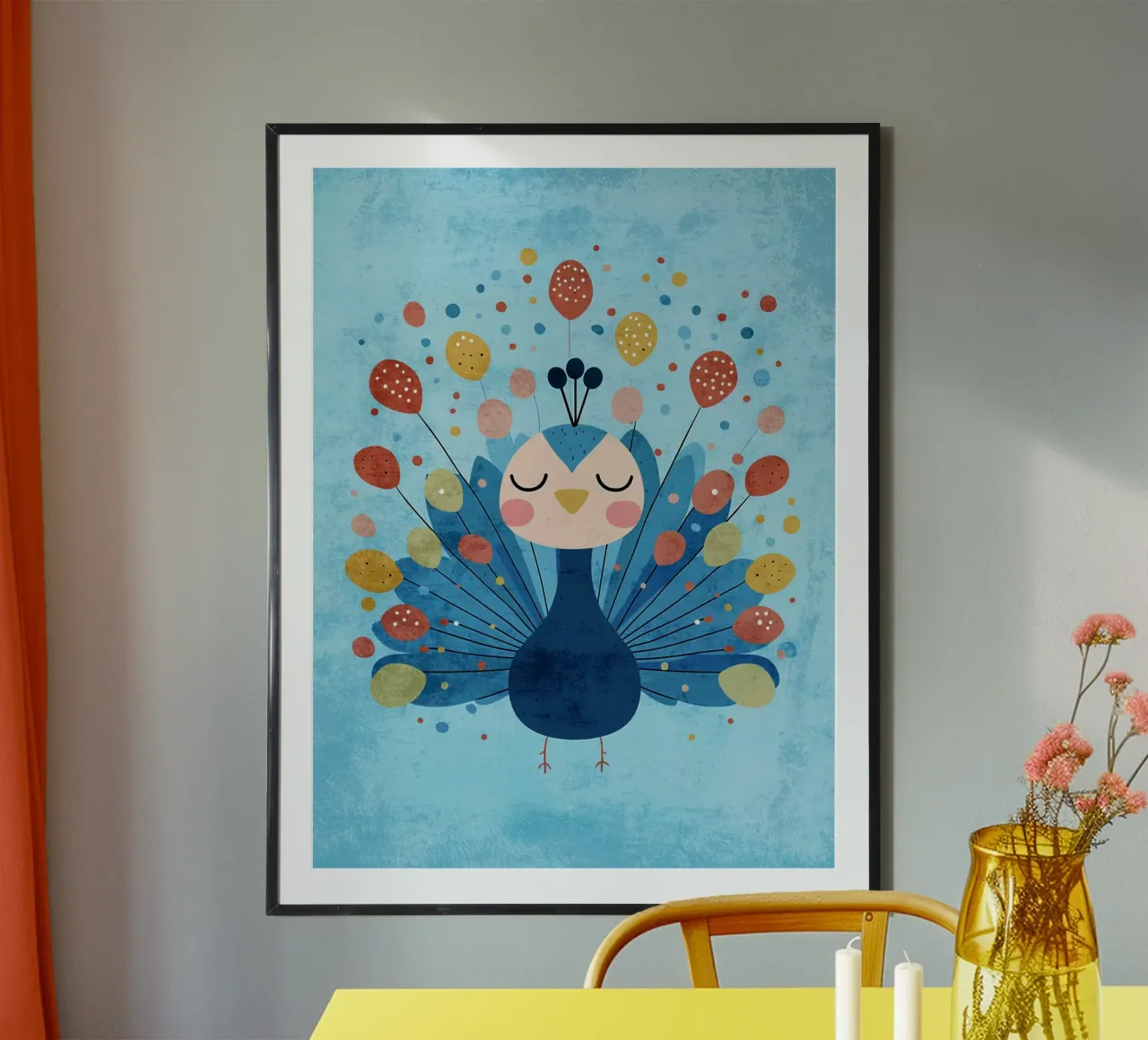 pavone uccello piume punti poster con telaio in plastica da Courtney Ohling