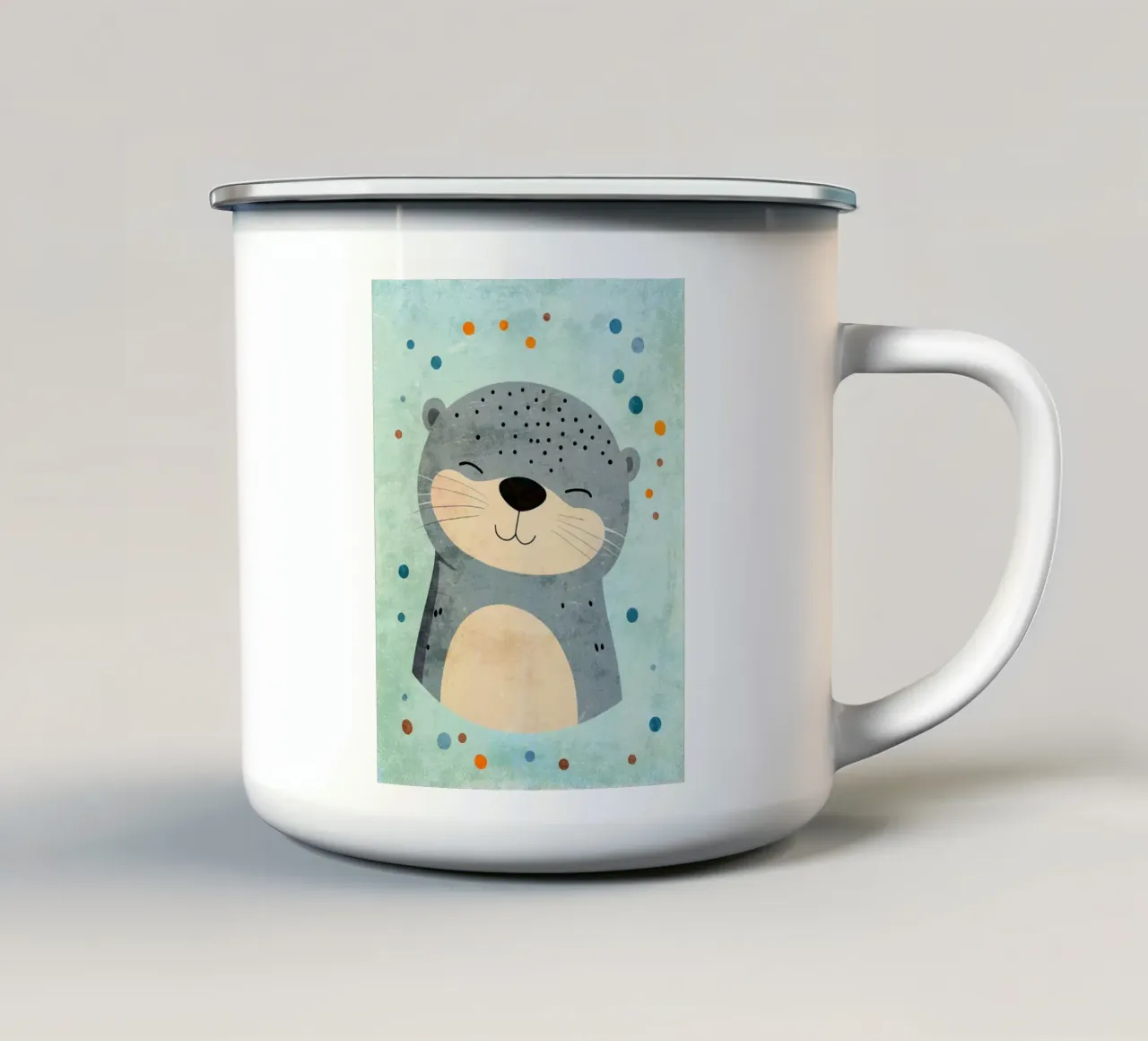 lontra animale carino sorridente tazza in smalto da Courtney Ohling