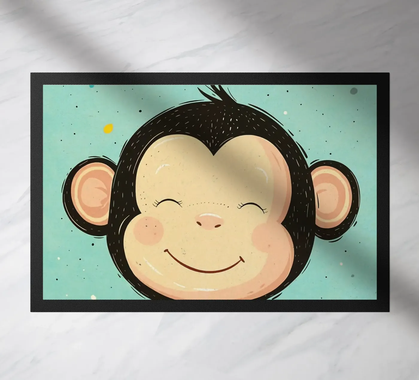 monkey smiling face cartoon doormat by Courtney Ohling