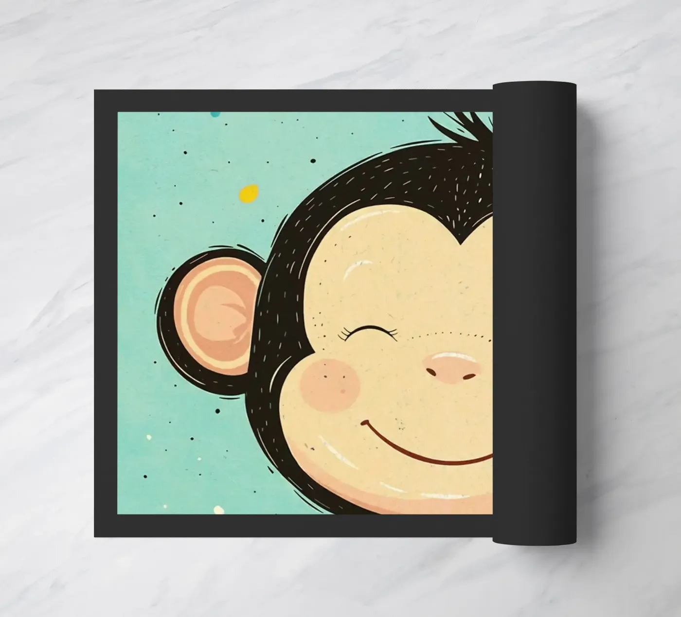 monkey smiling face cartoon doormat by Courtney Ohling