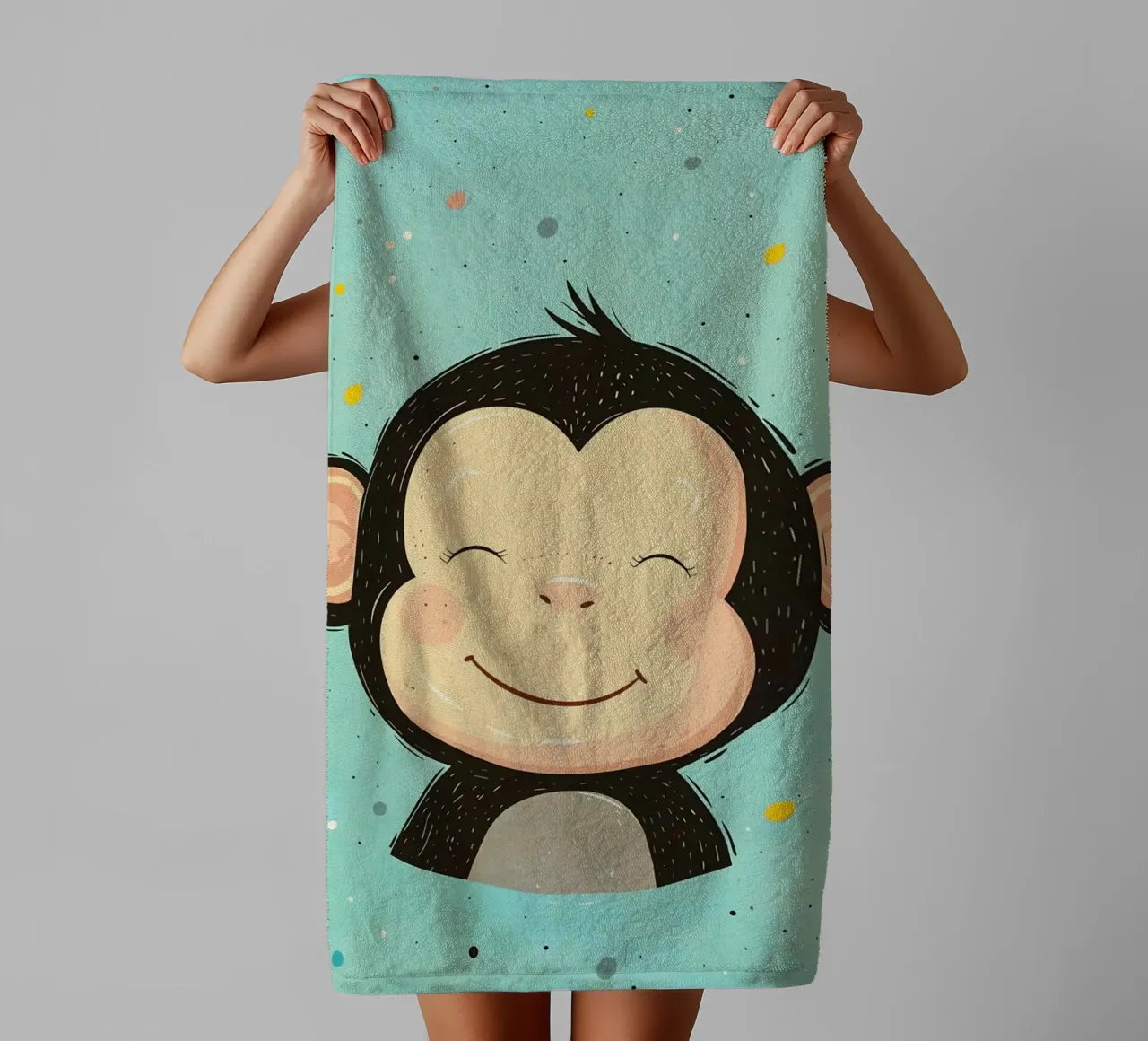 monkey smiling face cartoon towel by Courtney Ohling
