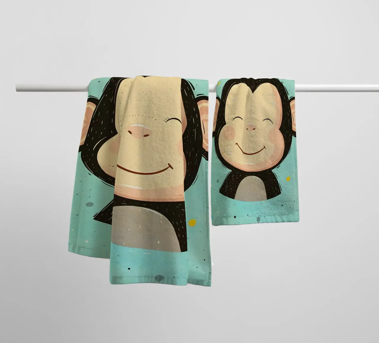 monkey smiling face cartoon towel by Courtney Ohling