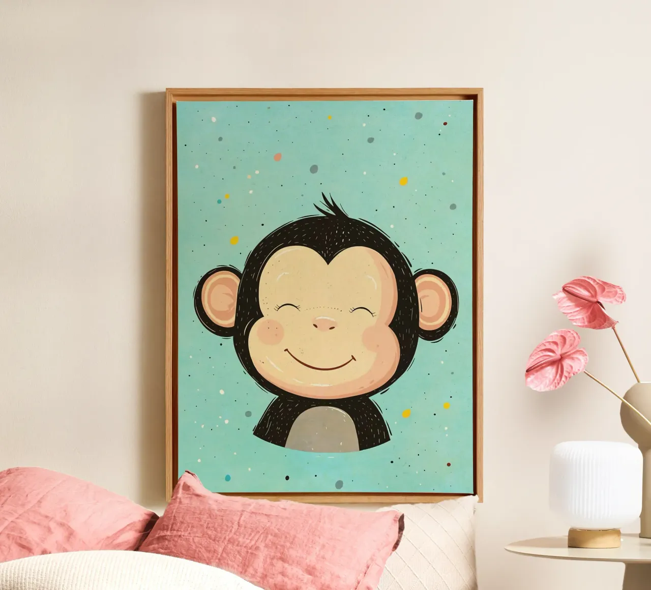 monkey smiling face cartoon canvas with Floater frame by Courtney Ohling