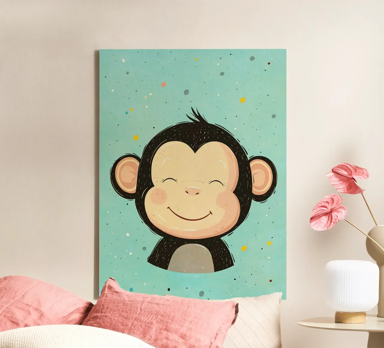 monkey smiling face cartoon canvas with Floater frame by Courtney Ohling