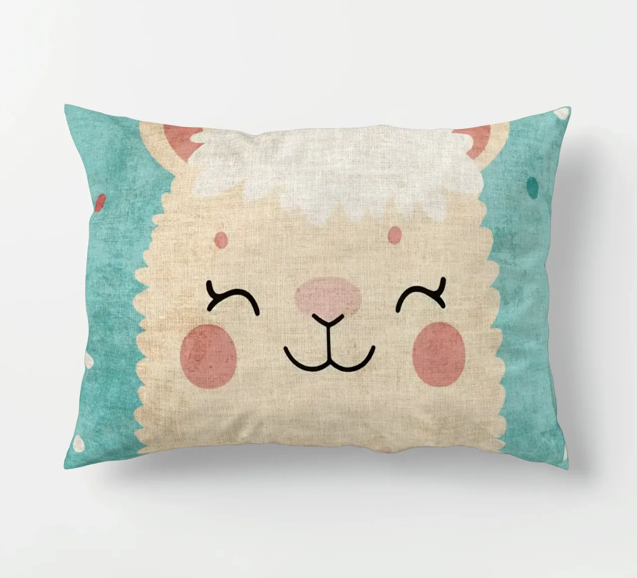 lama sorridente faccia di lama occhi chiusi pelliccia soffice cuscino da Courtney Ohling