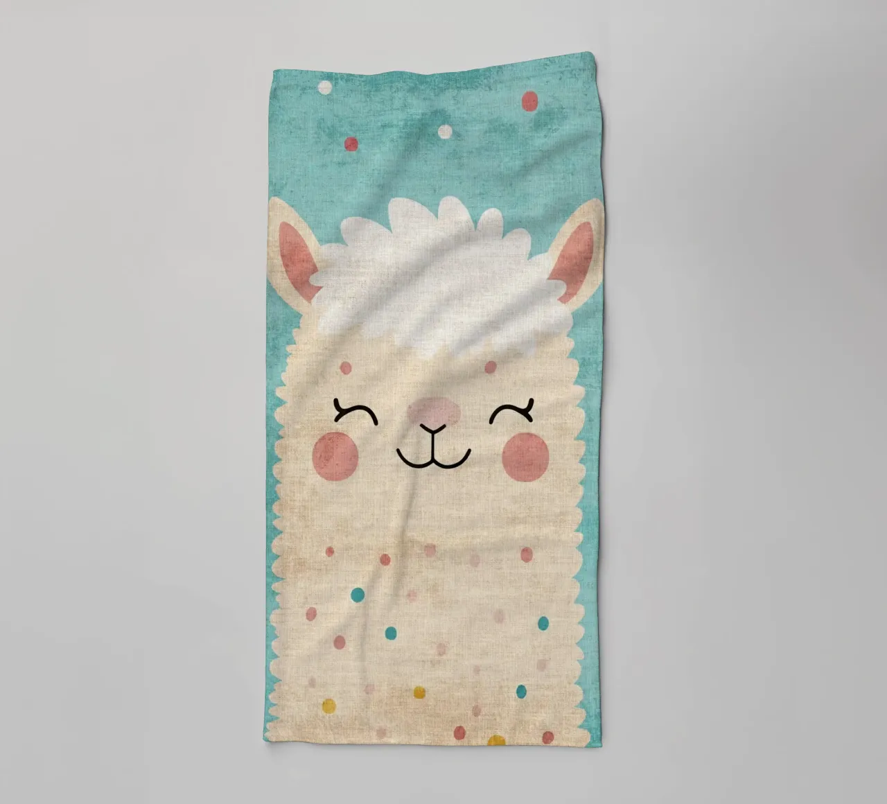 lama sorridente faccia di lama occhi chiusi pelliccia soffice asciugamano da bagno da Courtney Ohling