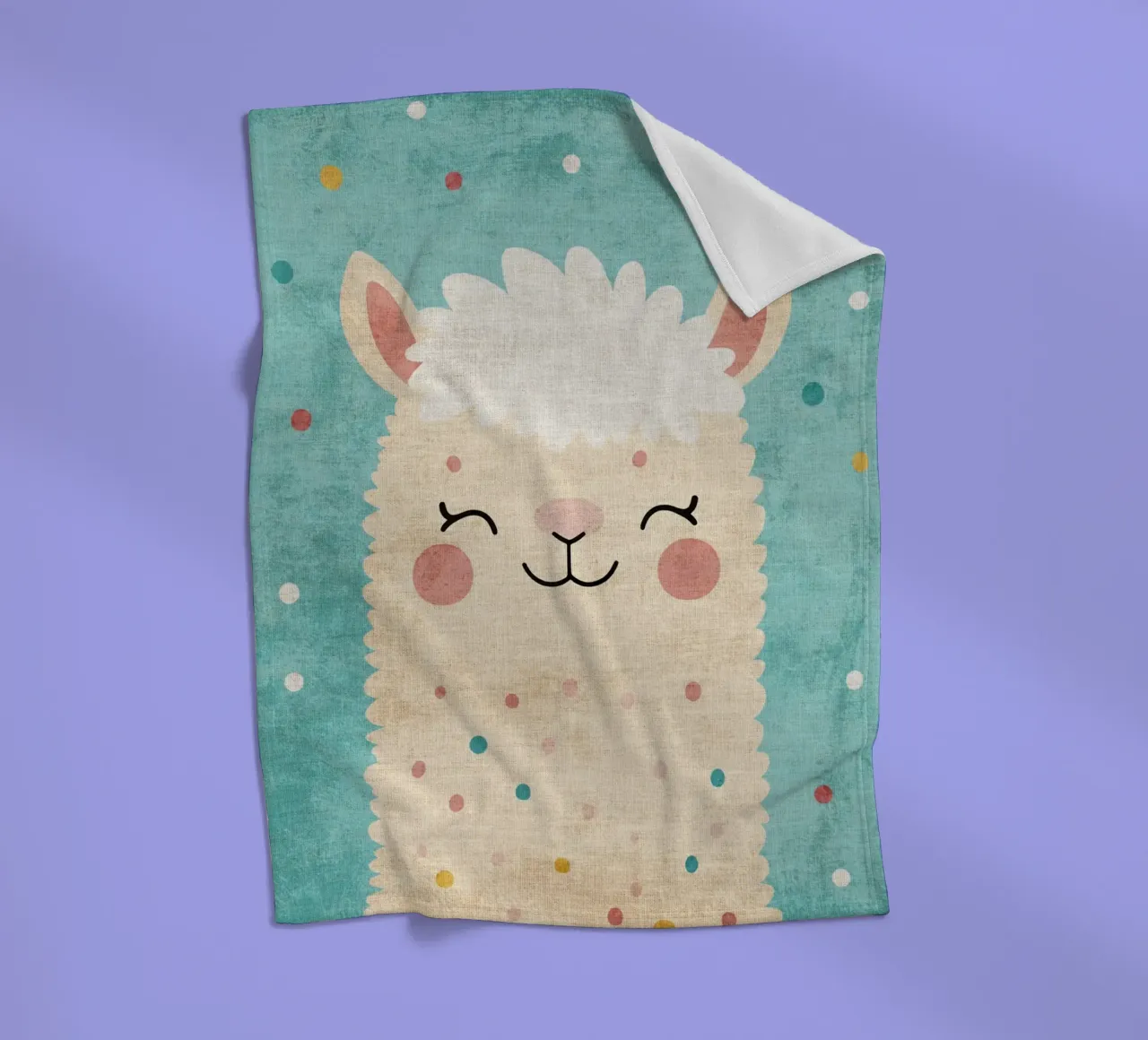 lama sorridente faccia di lama occhi chiusi pelliccia soffice coperta in pile da Courtney Ohling