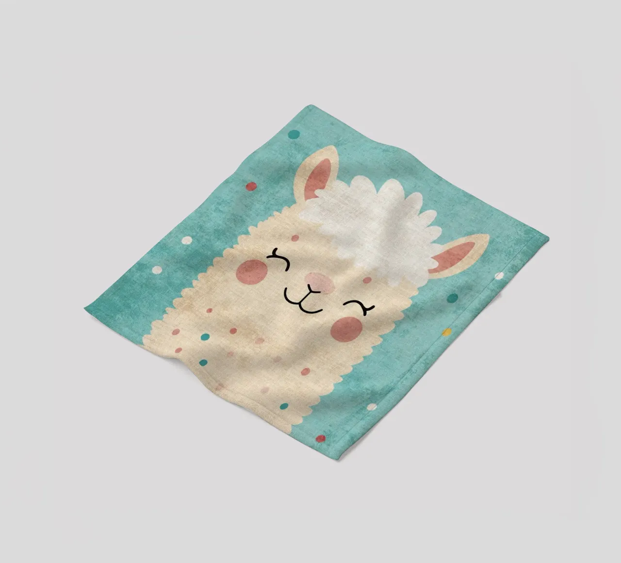lama sorridente faccia di lama occhi chiusi pelliccia soffice coperta in pile da Courtney Ohling