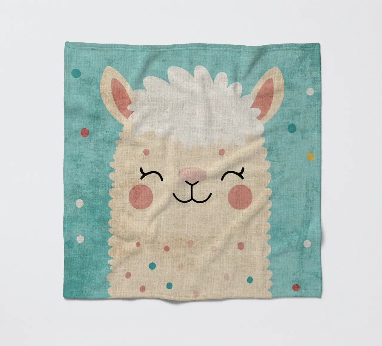 lama sorridente faccia di lama occhi chiusi pelliccia soffice coperta in pile da Courtney Ohling
