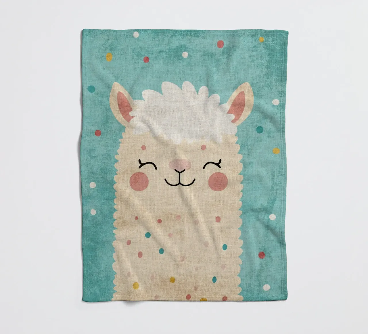lama sorridente faccia di lama occhi chiusi pelliccia soffice coperta in pile da Courtney Ohling