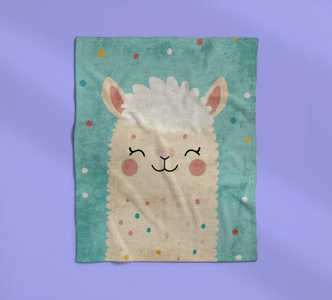 lama sorridente faccia di lama occhi chiusi pelliccia soffice coperta in pile da Courtney Ohling