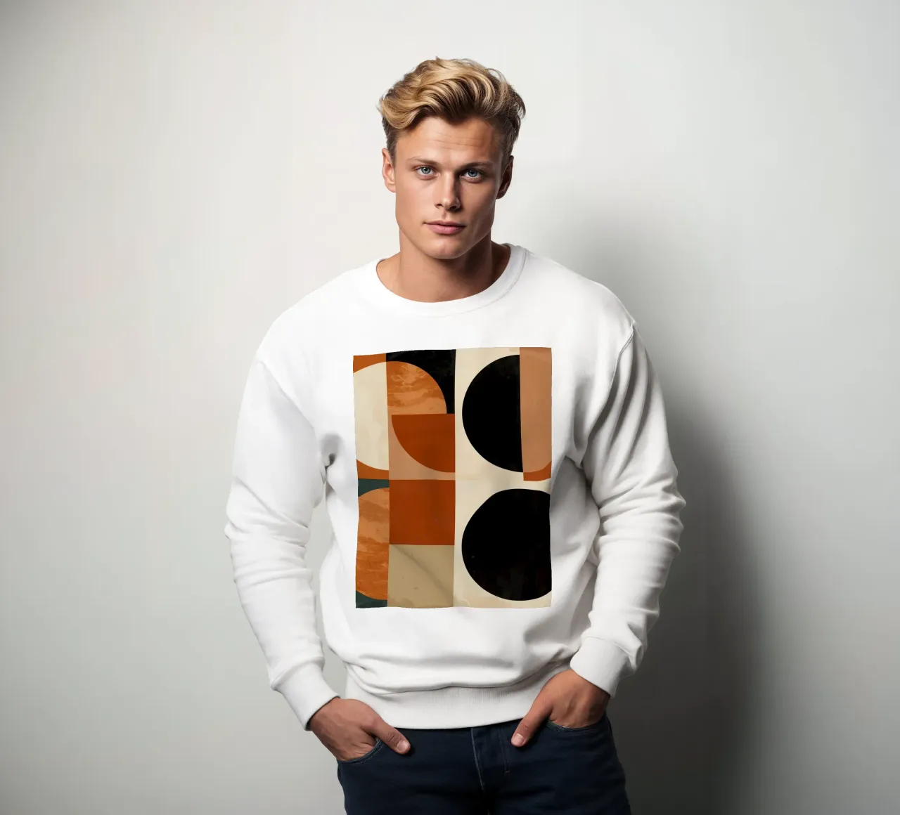 Abstract Geometric Composition with Circles and Squares sweatshirt by DesignDoodle