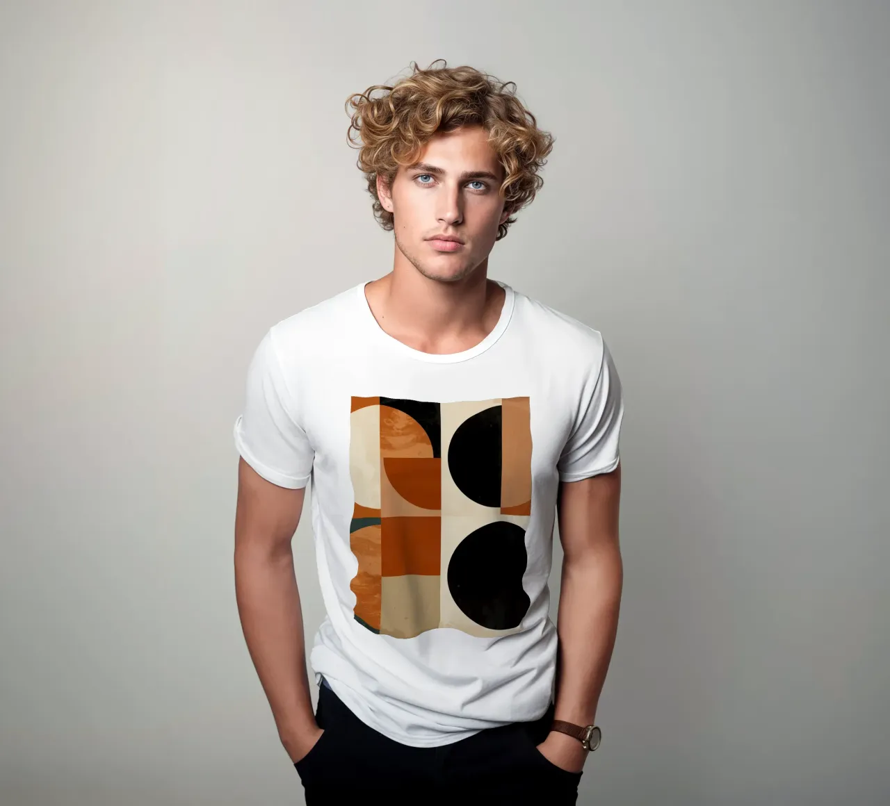 Abstract Geometric Composition with Circles and Squares t-shirt by DesignDoodle