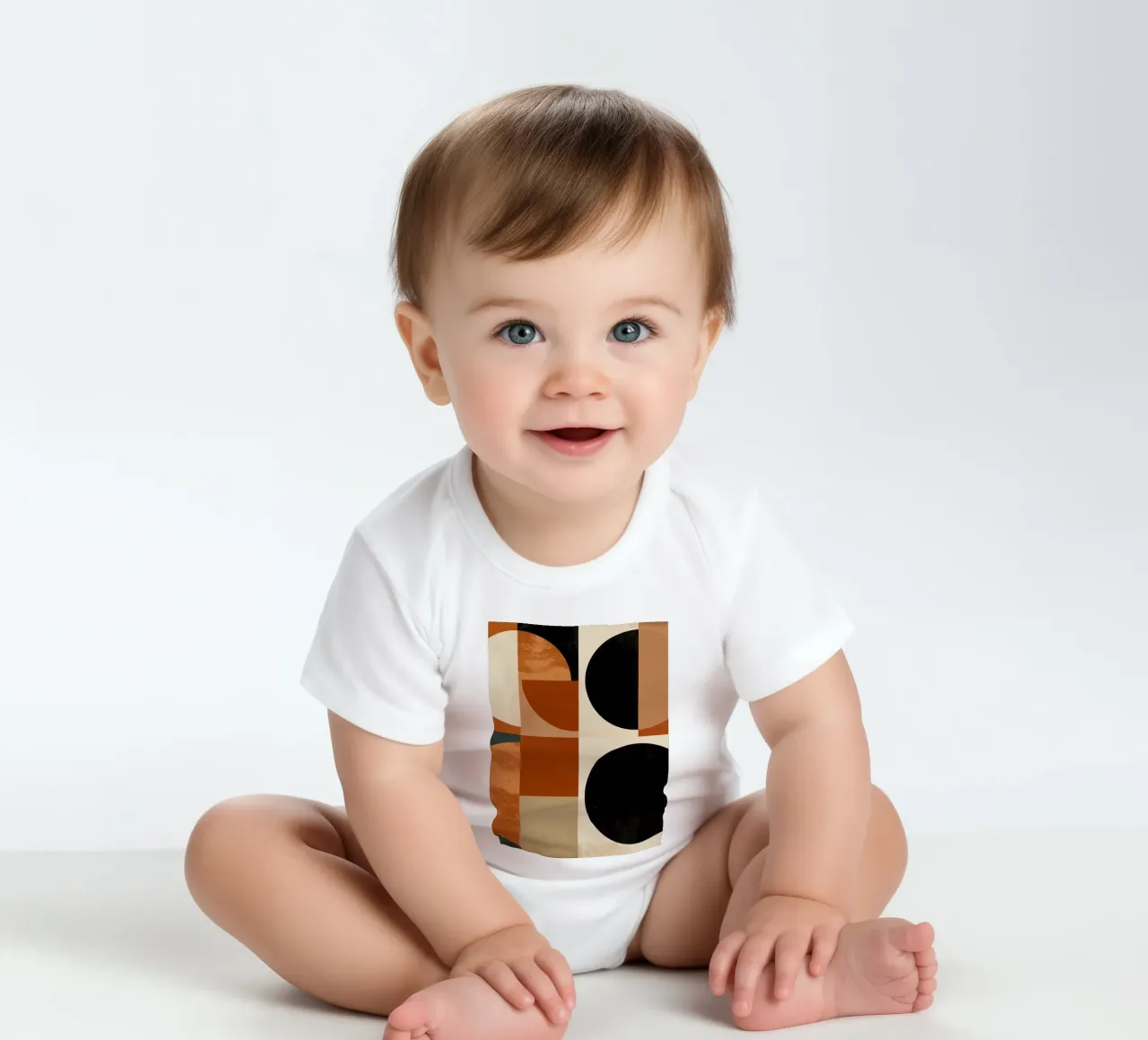 Abstract Geometric Composition with Circles and Squares short-sleeve baby romper by DesignDoodle