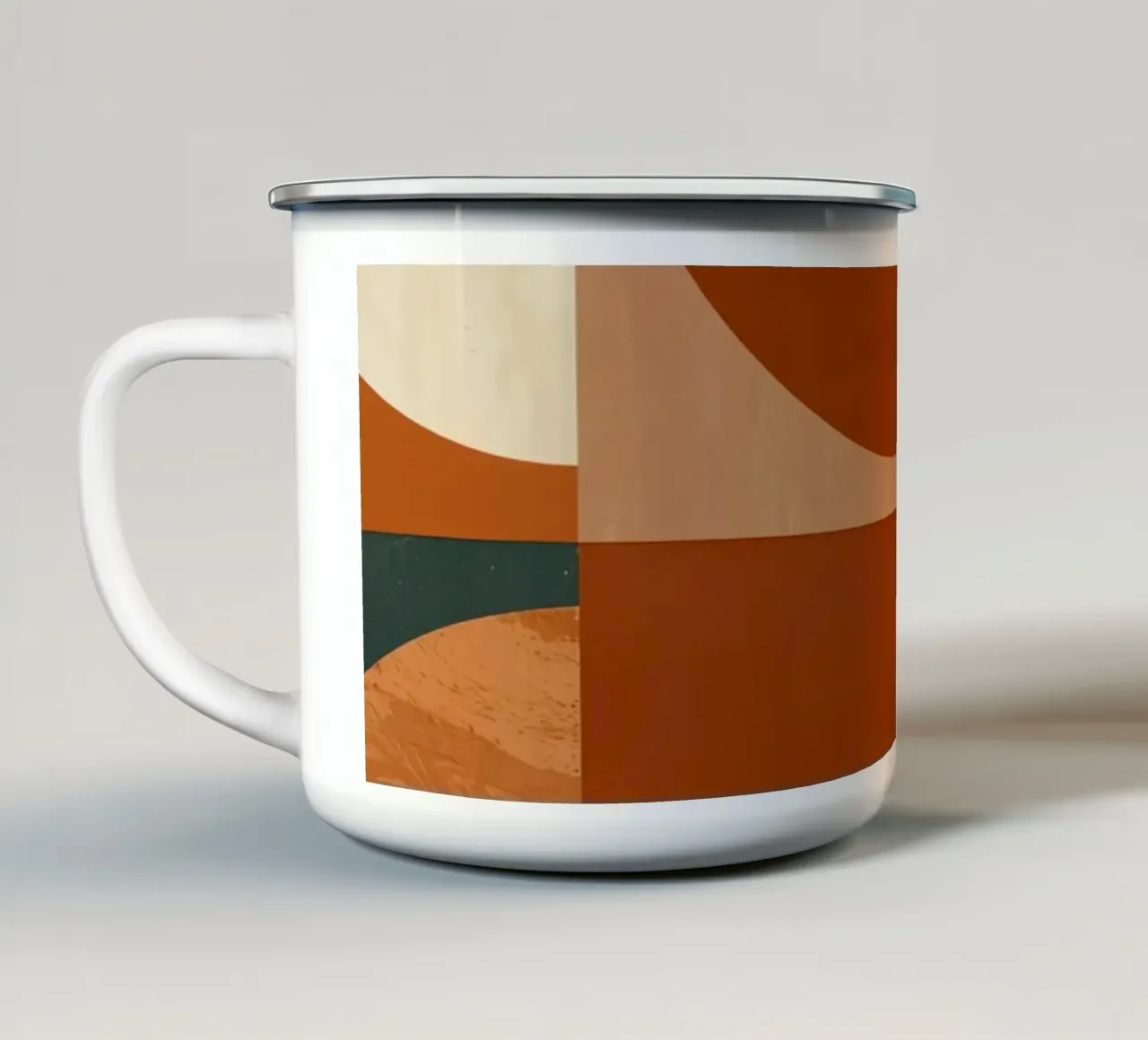 Composizione geometrica astratta con cerchi e quadrati tazza in smalto da DesignDoodle