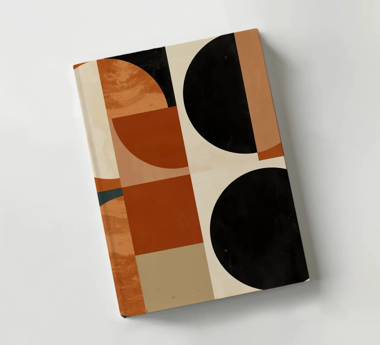 Abstrakte geometrische Komposition mit Kreisen und Quadraten Notizbuch von DesignDoodle