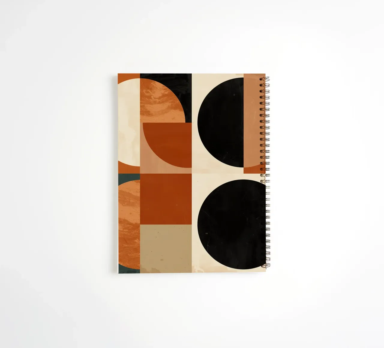 Abstract Geometric Composition with Circles and Squares spiral notebook by DesignDoodle