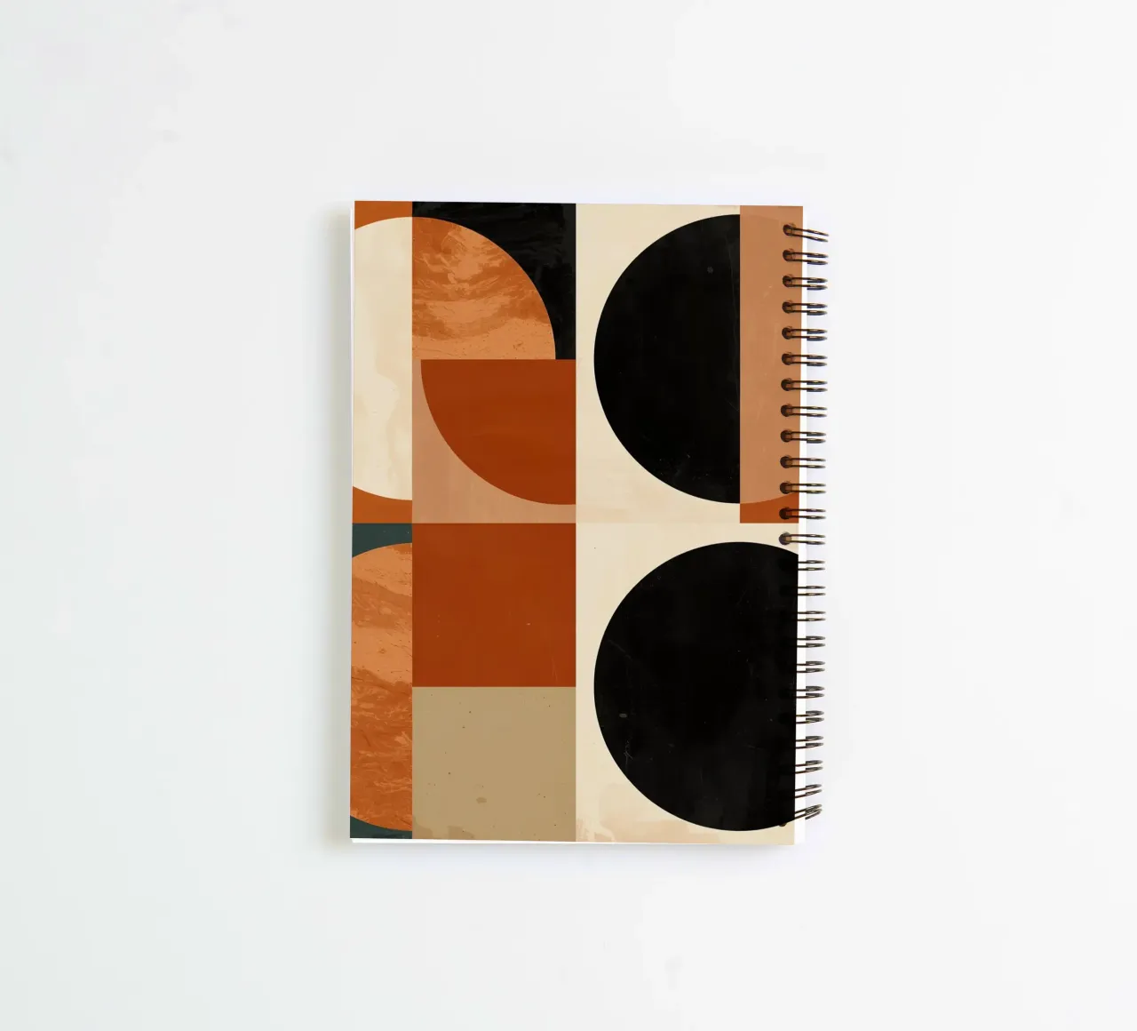 Abstract Geometric Composition with Circles and Squares spiral notebook by DesignDoodle