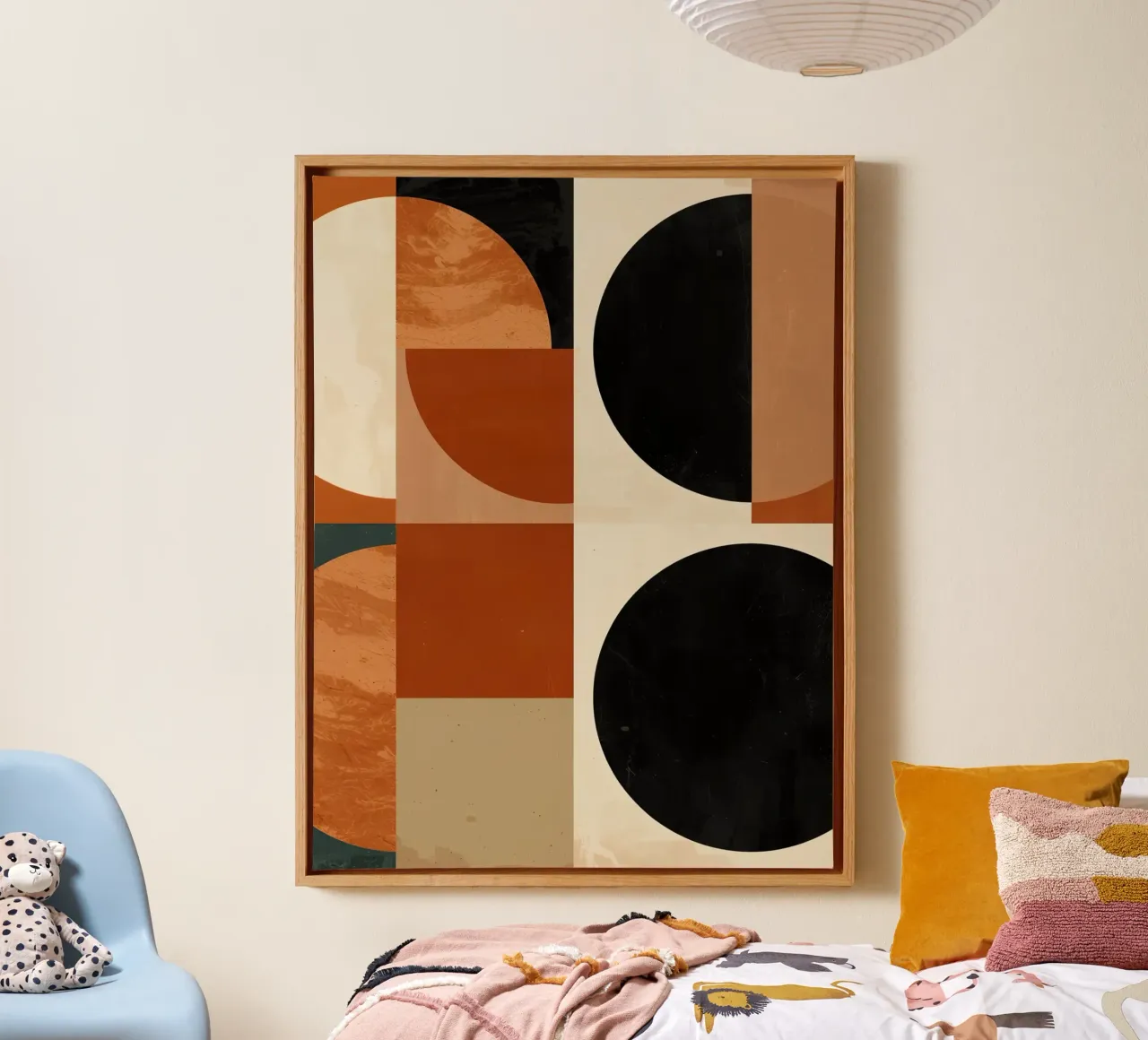 Abstract Geometric Composition with Circles and Squares canvas with Floater frame by DesignDoodle
